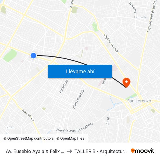 Av. Eusebio Ayala X Félix Lopéz to TALLER B - Arquitectura UNA map