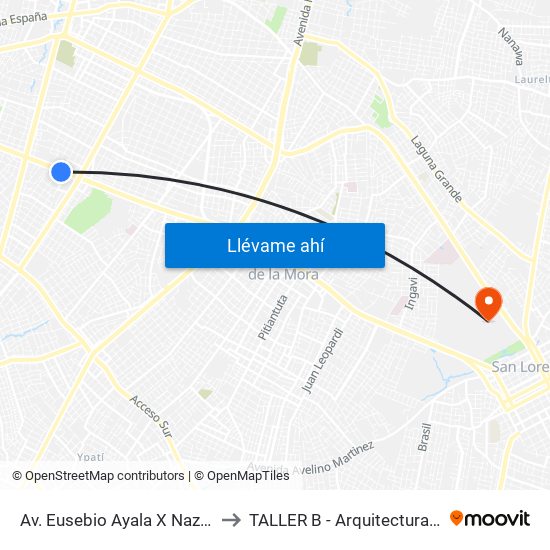Av. Eusebio Ayala X Nazareth to TALLER B - Arquitectura UNA map