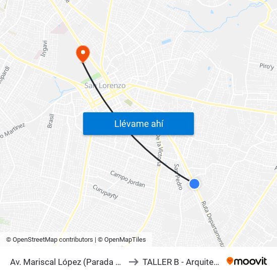 Av. Mariscal López (Parada Km. 17 (1/2)) to TALLER B - Arquitectura UNA map