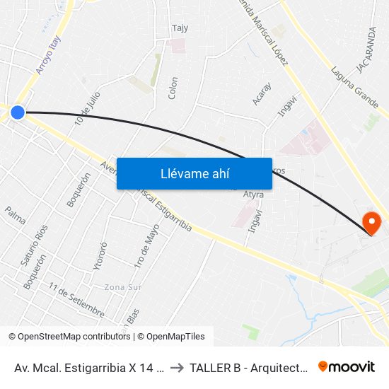 Av. Mcal. Estigarribia X 14 De Mayo to TALLER B - Arquitectura UNA map