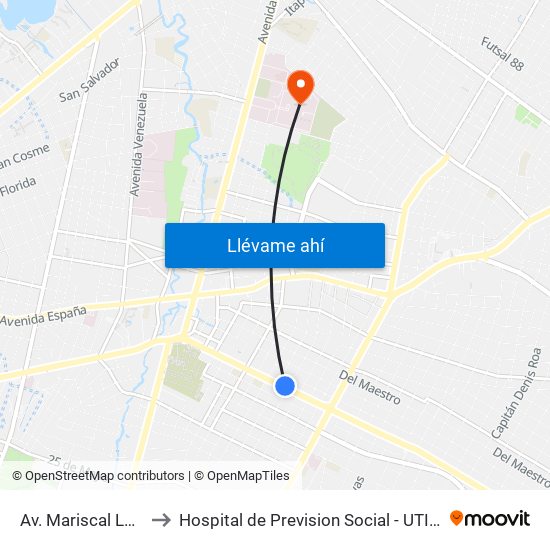 Av. Mariscal López X Bulnes to Hospital de Prevision Social - UTI (unidad terapia intensiva) map