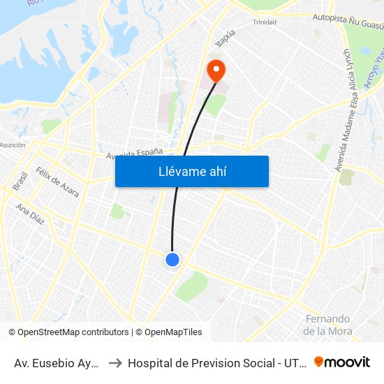 Av. Eusebio Ayala X Nazareth to Hospital de Prevision Social - UTI (unidad terapia intensiva) map