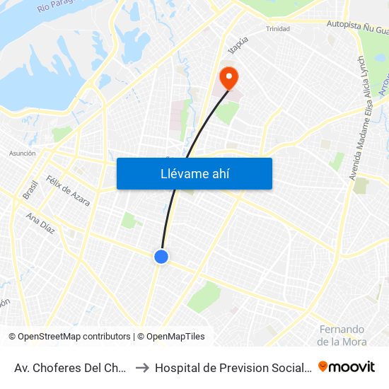 Av. Choferes Del Chaco X Av. Eusebio Ayala to Hospital de Prevision Social - UTI (unidad terapia intensiva) map