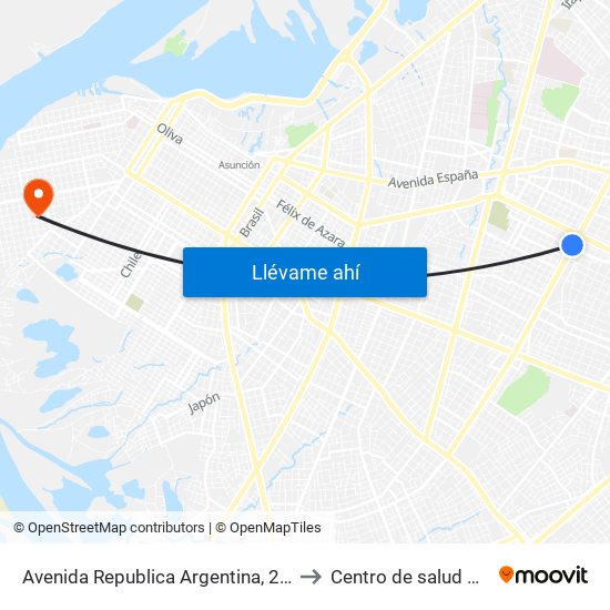 Avenida Republica Argentina, 201 to Centro de salud N 8 map