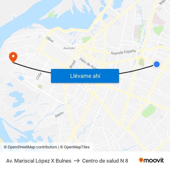 Av. Mariscal López X Bulnes to Centro de salud N 8 map