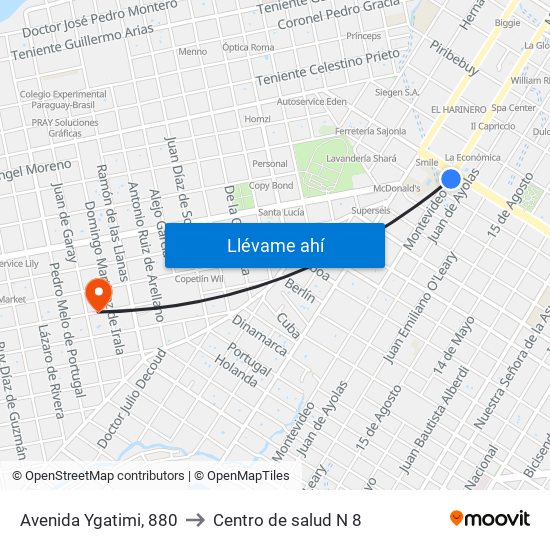 Avenida Ygatimi, 880 to Centro de salud N 8 map