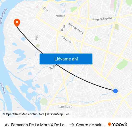 Av. Fernando De La Mora X De La Victoria to Centro de salud N 8 map