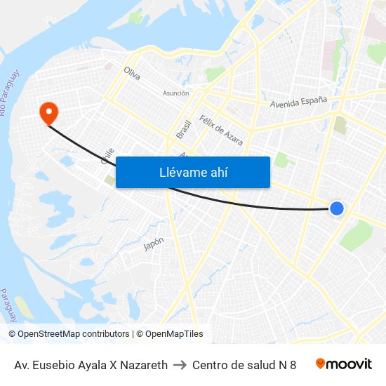 Av. Eusebio Ayala X Nazareth to Centro de salud N 8 map