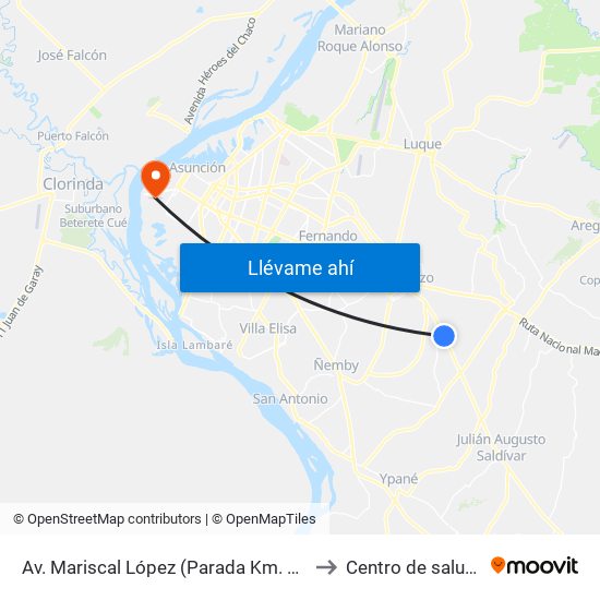 Av. Mariscal López (Parada Km. 17 (1/2)) to Centro de salud N 8 map