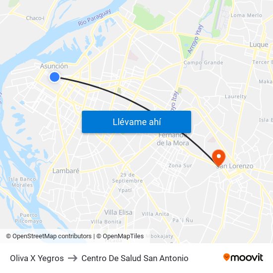 Oliva X Yegros to Centro De Salud San Antonio map