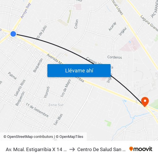 Av. Mcal. Estigarribia X 14 De Mayo to Centro De Salud San Antonio map