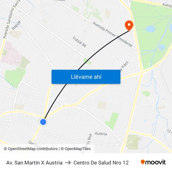 Av. San Martín X Austria to Centro De Salud Nro 12 map