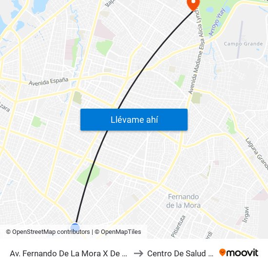 Av. Fernando De La Mora X De La Victoria to Centro De Salud Nro 12 map