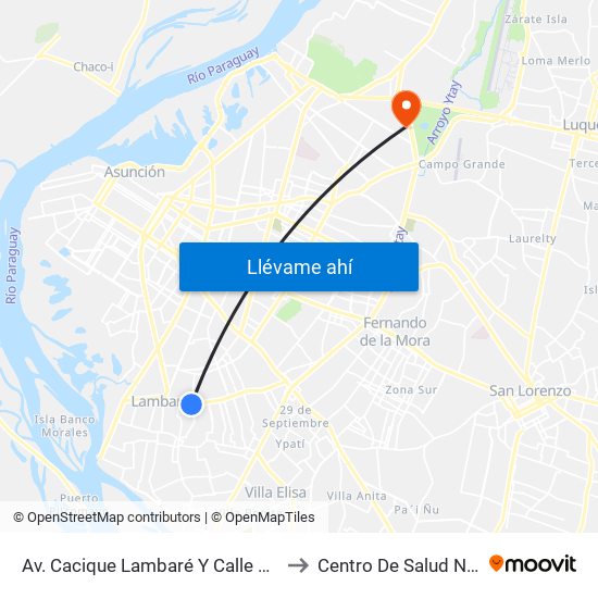 Av. Cacique Lambaré Y Calle Escobar to Centro De Salud Nro 12 map
