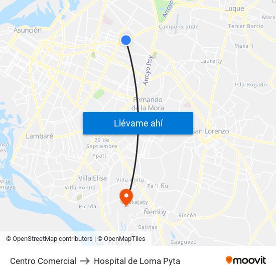 Centro Comercial to Hospital de Loma Pyta map