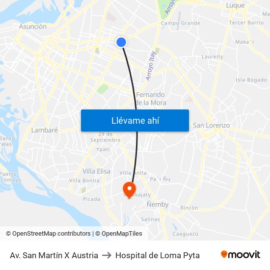 Av. San Martín X Austria to Hospital de Loma Pyta map