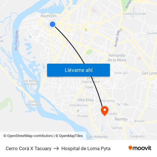 Cerro Corá X Tacuary to Hospital de Loma Pyta map