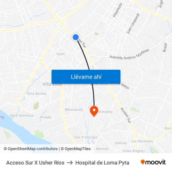 Acceso Sur X Usher Ríos to Hospital de Loma Pyta map