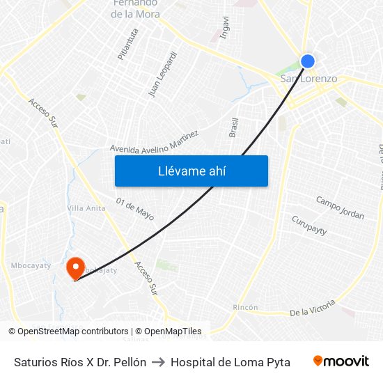 Saturios Ríos X Dr. Pellón to Hospital de Loma Pyta map