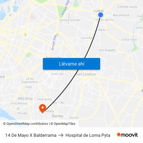 14 De Mayo X Balderrama to Hospital de Loma Pyta map