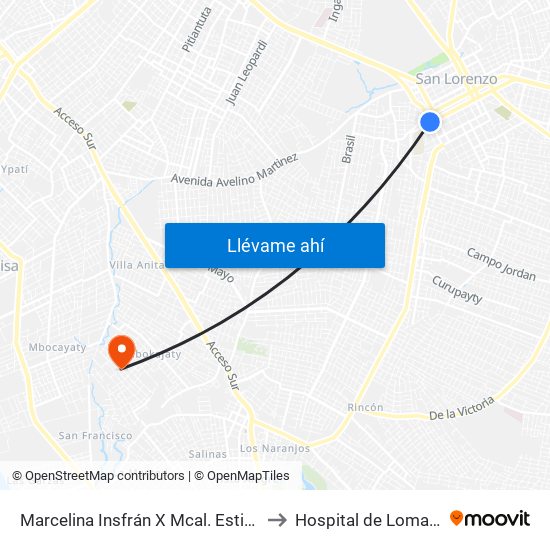Marcelina Insfrán X Mcal. Estigarribia to Hospital de Loma Pyta map