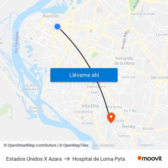 Estados Unidos X Azara to Hospital de Loma Pyta map