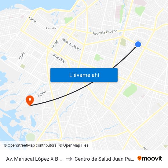 Av. Mariscal López X Bulnes to Centro de Salud Juan Pablo II map