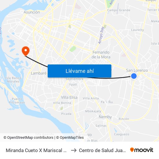 Miranda Cueto X Mariscal Estigarribia to Centro de Salud Juan Pablo II map