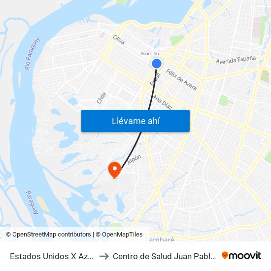 Estados Unidos X Azara to Centro de Salud Juan Pablo II map