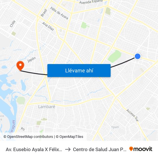 Av. Eusebio Ayala X Félix Lopéz to Centro de Salud Juan Pablo II map