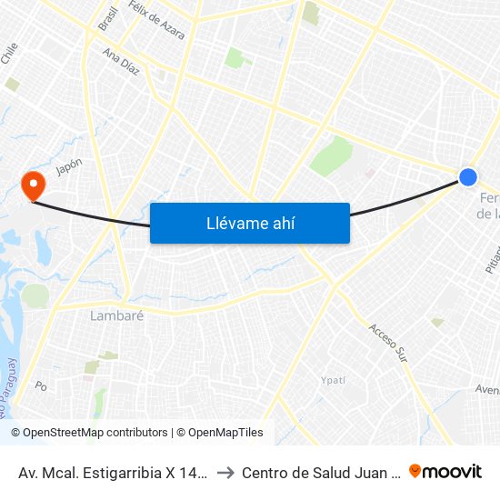 Av. Mcal. Estigarribia X 14 De Mayo to Centro de Salud Juan Pablo II map