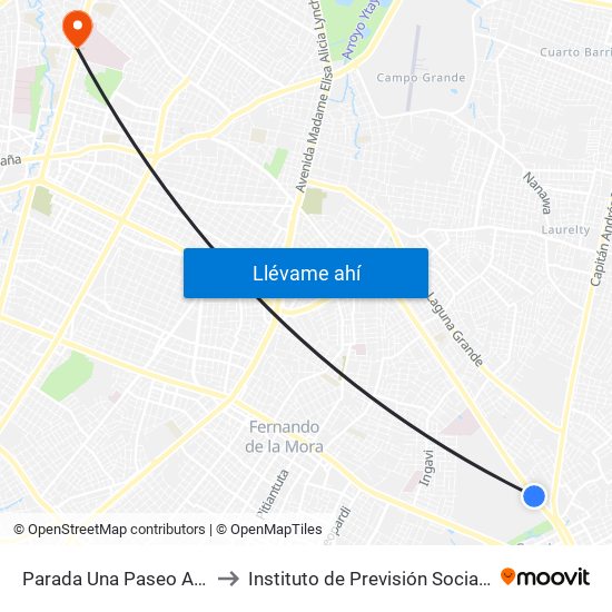 Parada Una Paseo Amelia to Instituto de Previsión Social (IPS) map