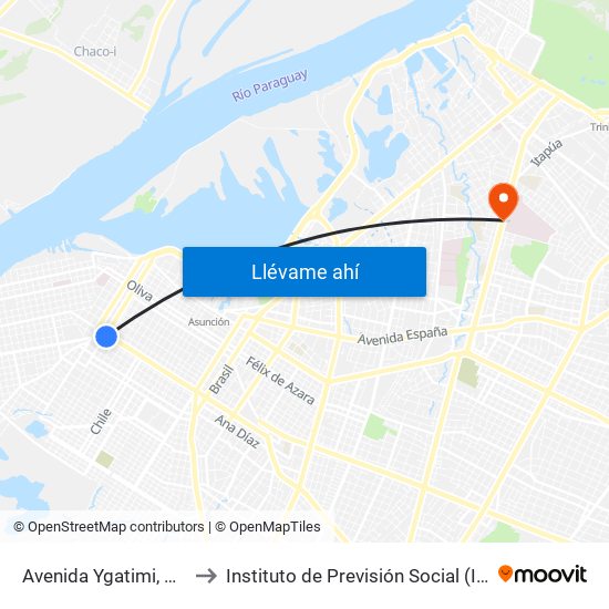 Avenida Ygatimi, 880 to Instituto de Previsión Social (IPS) map