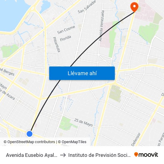 Avenida Eusebio Ayala, 803 to Instituto de Previsión Social (IPS) map