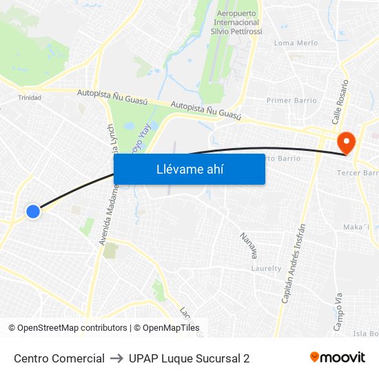 Centro Comercial to UPAP Luque Sucursal 2 map