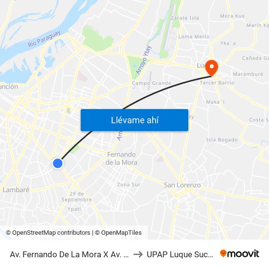 Av. Fernando De La Mora X Av. Argentina to UPAP Luque Sucursal 2 map