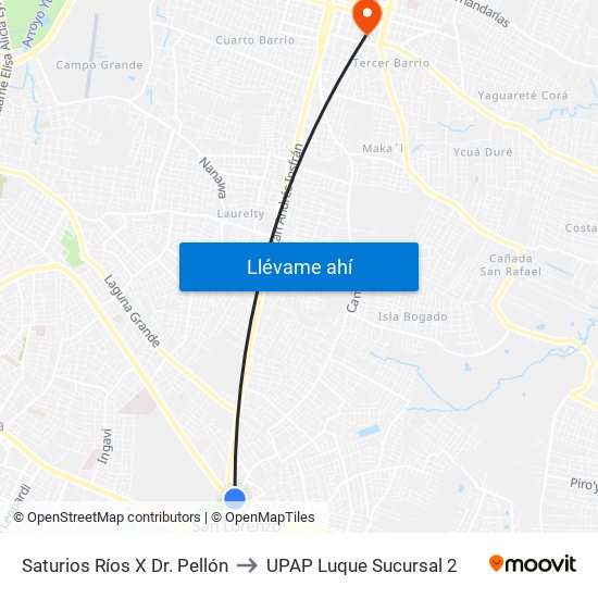 Saturios Ríos X Dr. Pellón to UPAP Luque Sucursal 2 map