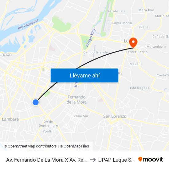 Av. Fernando De La Mora X Av. República Argentina to UPAP Luque Sucursal 2 map