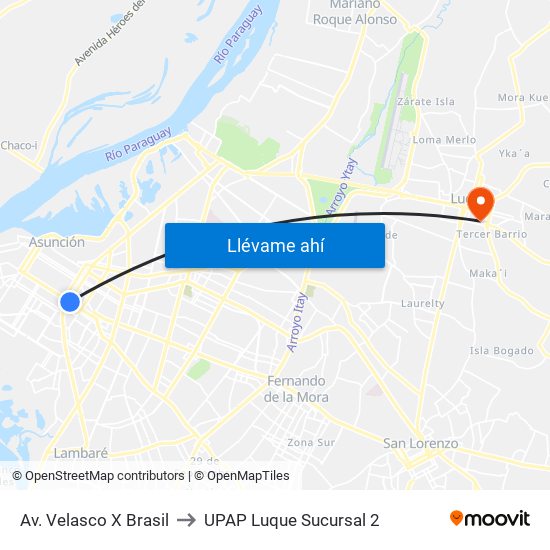 Av. Velasco X Brasil to UPAP Luque Sucursal 2 map
