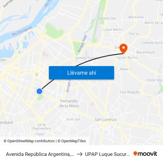 Avenida República Argentina, 1864 to UPAP Luque Sucursal 2 map