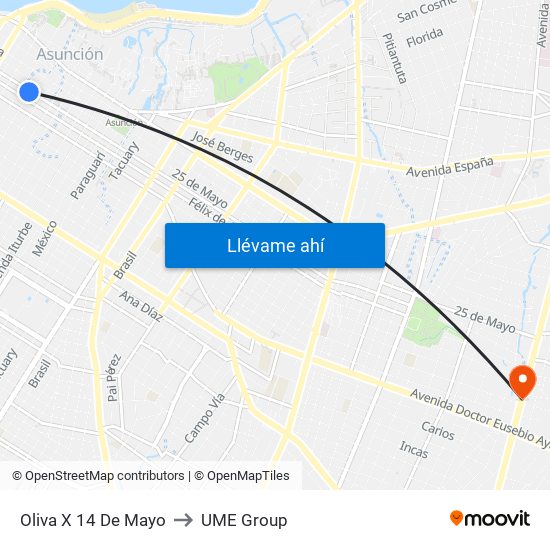Oliva X 14 De Mayo to UME Group map