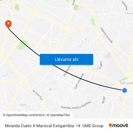 Miranda Cueto X Mariscal Estigarribia to UME Group map