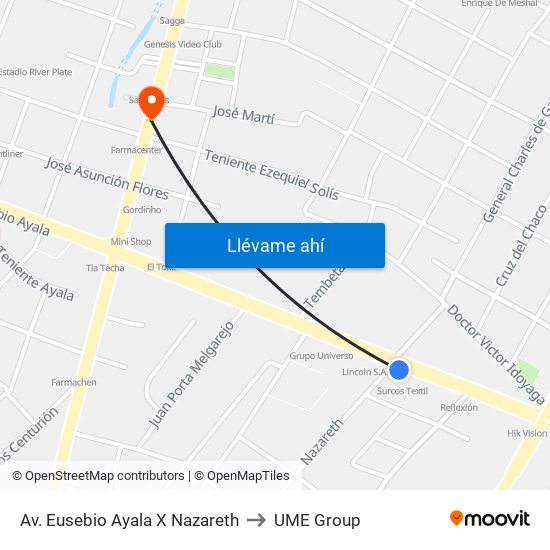 Av. Eusebio Ayala X Nazareth to UME Group map