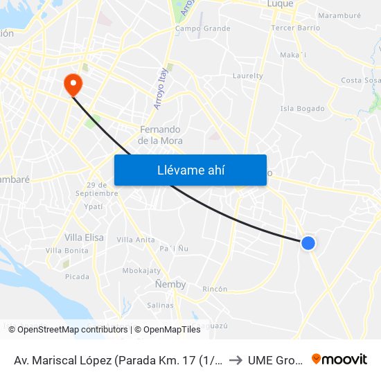 Av. Mariscal López (Parada Km. 17 (1/2)) to UME Group map