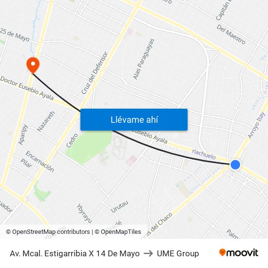 Av. Mcal. Estigarribia X 14 De Mayo to UME Group map