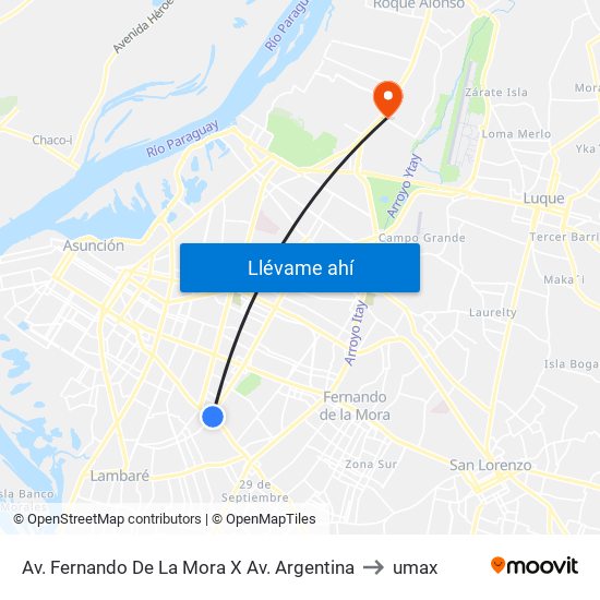 Av. Fernando De La Mora X Av. Argentina to umax map