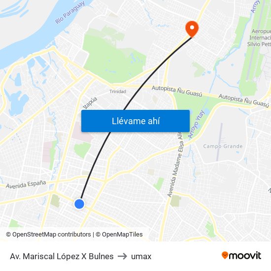 Av. Mariscal López X Bulnes to umax map