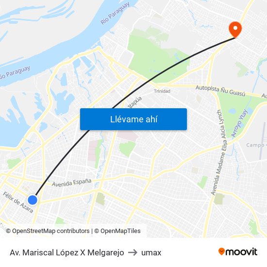 Av. Mariscal López X Melgarejo to umax map