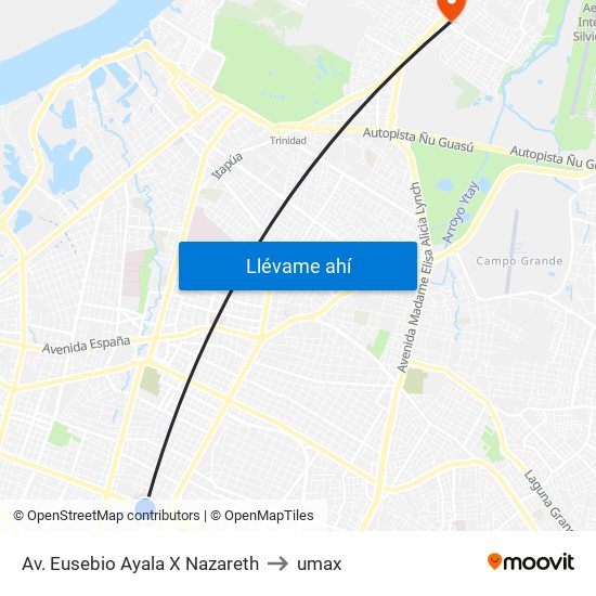 Av. Eusebio Ayala X Nazareth to umax map