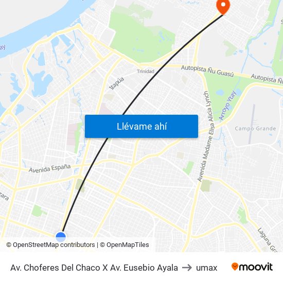 Av. Choferes Del Chaco X Av. Eusebio Ayala to umax map